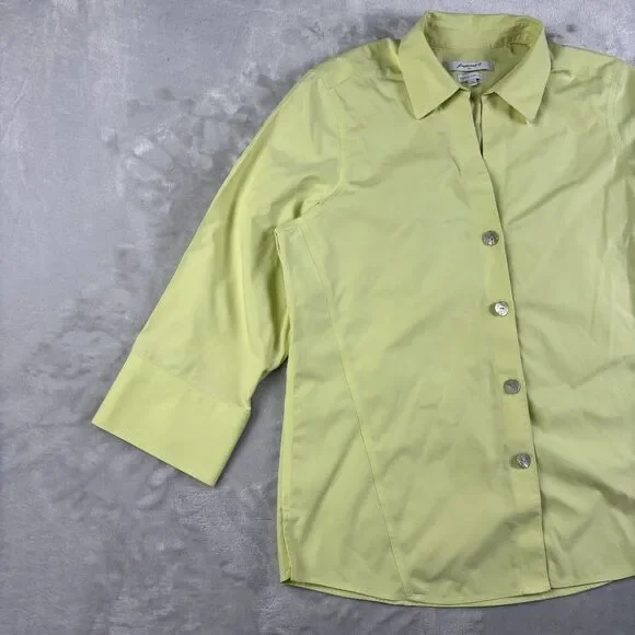 Foxcroft Dress Shirt 3/4 Sleeve Button Up Sz 14 Yellow Cotton Office Casual Top - Picture 5 of 13